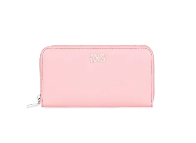 Dolce&Gabbana Zip Around Wallet Dauphine Calfskin DG Rhinestone "Pink"