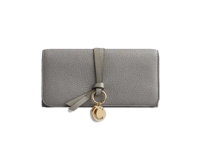 Chloe Women's Alphabet Long Wallet For With Flap In Grained & Smooth Calfskin "Cashmere Grey"