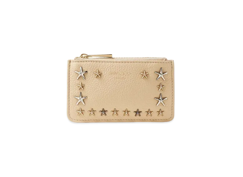 JIMMY CHOO NANCY Soft Grainy Calf Leather Key Case With Star Studs "Barley"