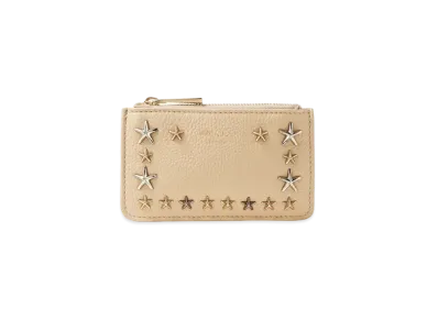 JIMMY CHOO NANCY Soft Grainy Calf Leather Key Case With Star Studs "Barley"