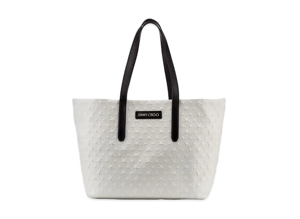 Jimmy Choo Sofia/M Star Embossed Grainy Leather Tote Bag "Chalk"