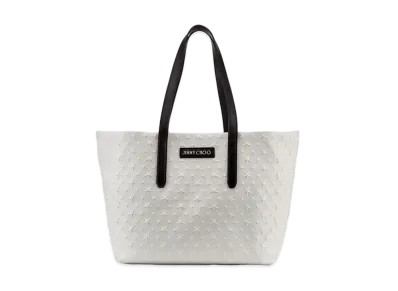 Jimmy Choo Sofia/M Star Embossed Grainy Leather Tote Bag "Chalk"