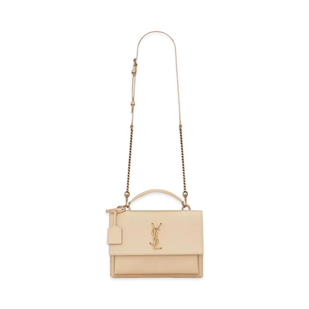 Saint Laurent Medium Sunset Satchel In Smooth Leather "Ivory Natural"