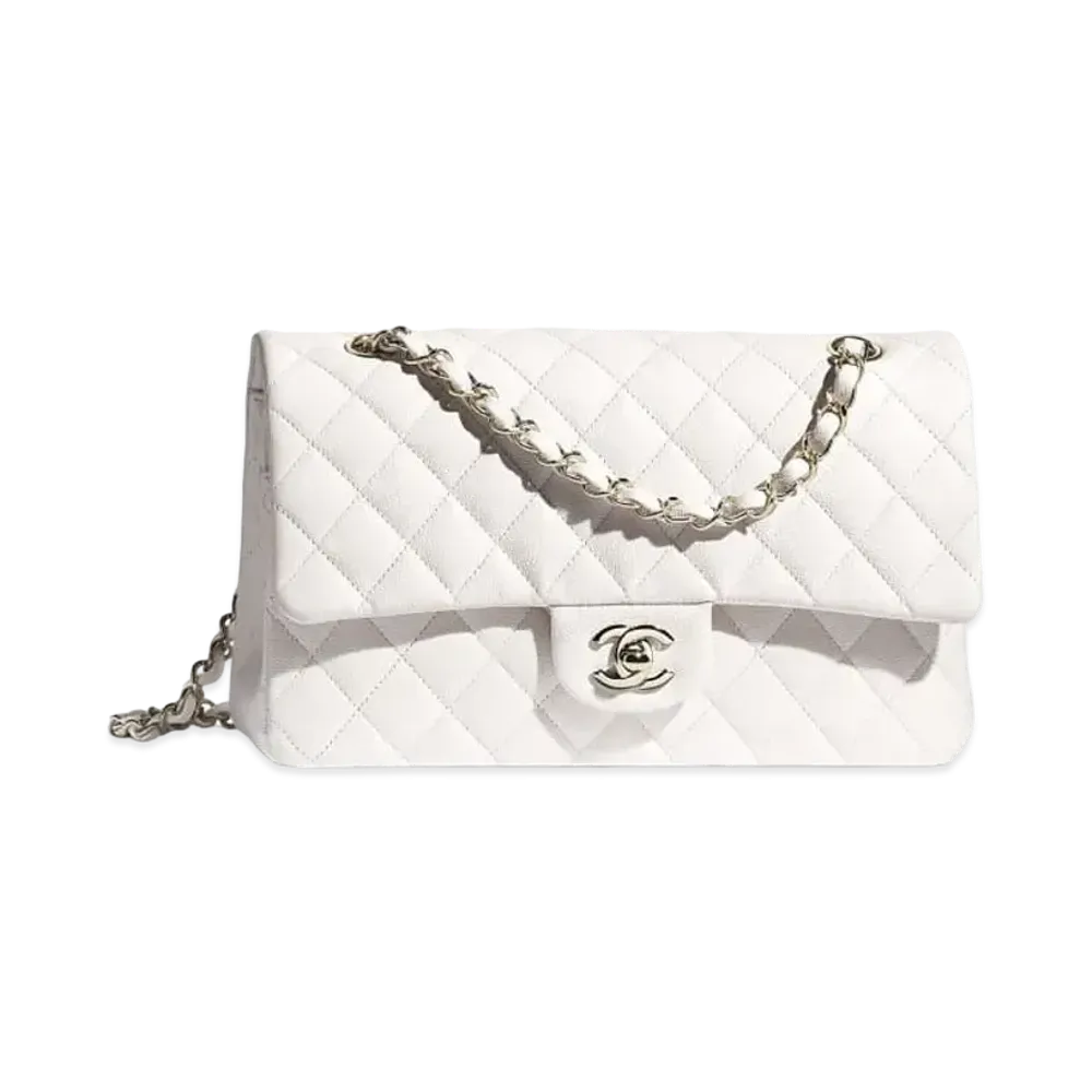 CHANEL Classic Hand Bag Grain Shiny Calfskin "White"