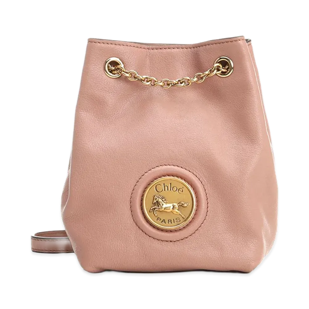 Chloe Women's Leather Horse Medal Bucket Bag "Antiqued Pink"