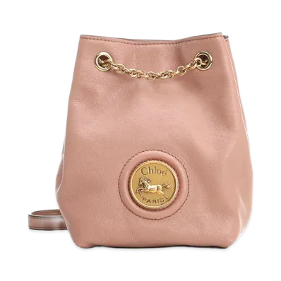 Chloe Women's Leather Horse Medal Bucket Bag "Antiqued Pink"