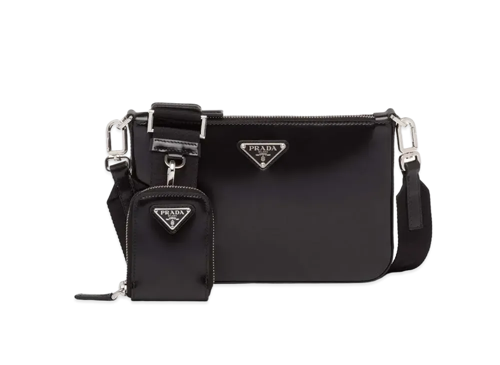 PRADA Brushed Leather Shoulder Bag "Black"