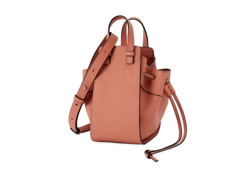 LOEWE Mini Hammock Drawstring In Pebble Grain Calfskin "Pink Tulip"