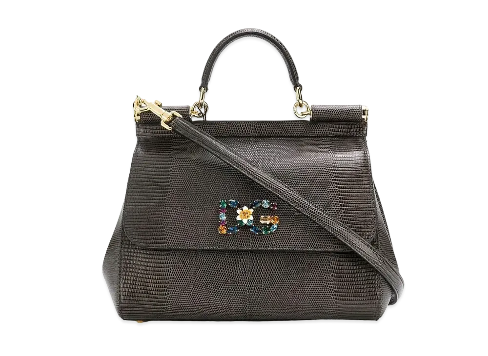 Dolce&Gabbana Sicily Bag Medium Calfskin Ig Anapropy Logo Patch DG Crystal "Gray"