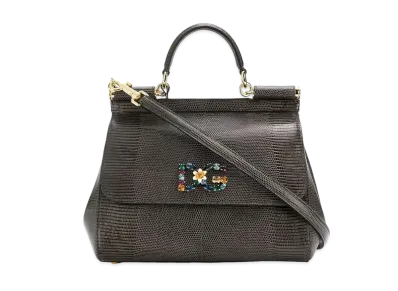 Dolce&Gabbana Sicily Bag Medium Calfskin Ig Anapropy Logo Patch DG Crystal "Gray"