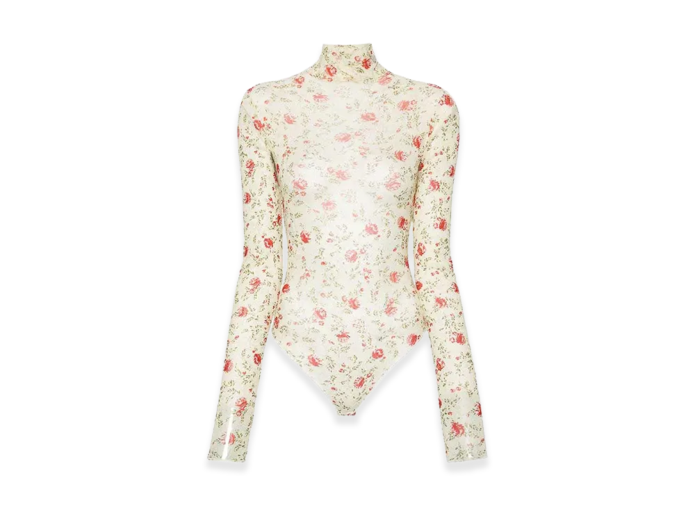 PRADA Women's Printed Nylon Bodysuit "Red"