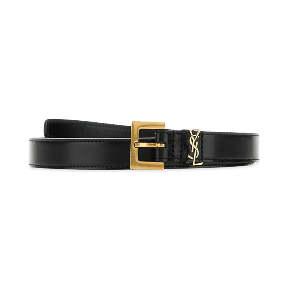 Saint Laurent Women's Leather Cassandre Belt "Black"