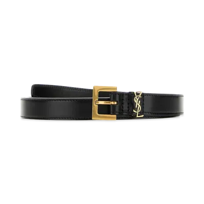 Saint Laurent Women's Leather Cassandre Belt "Black"