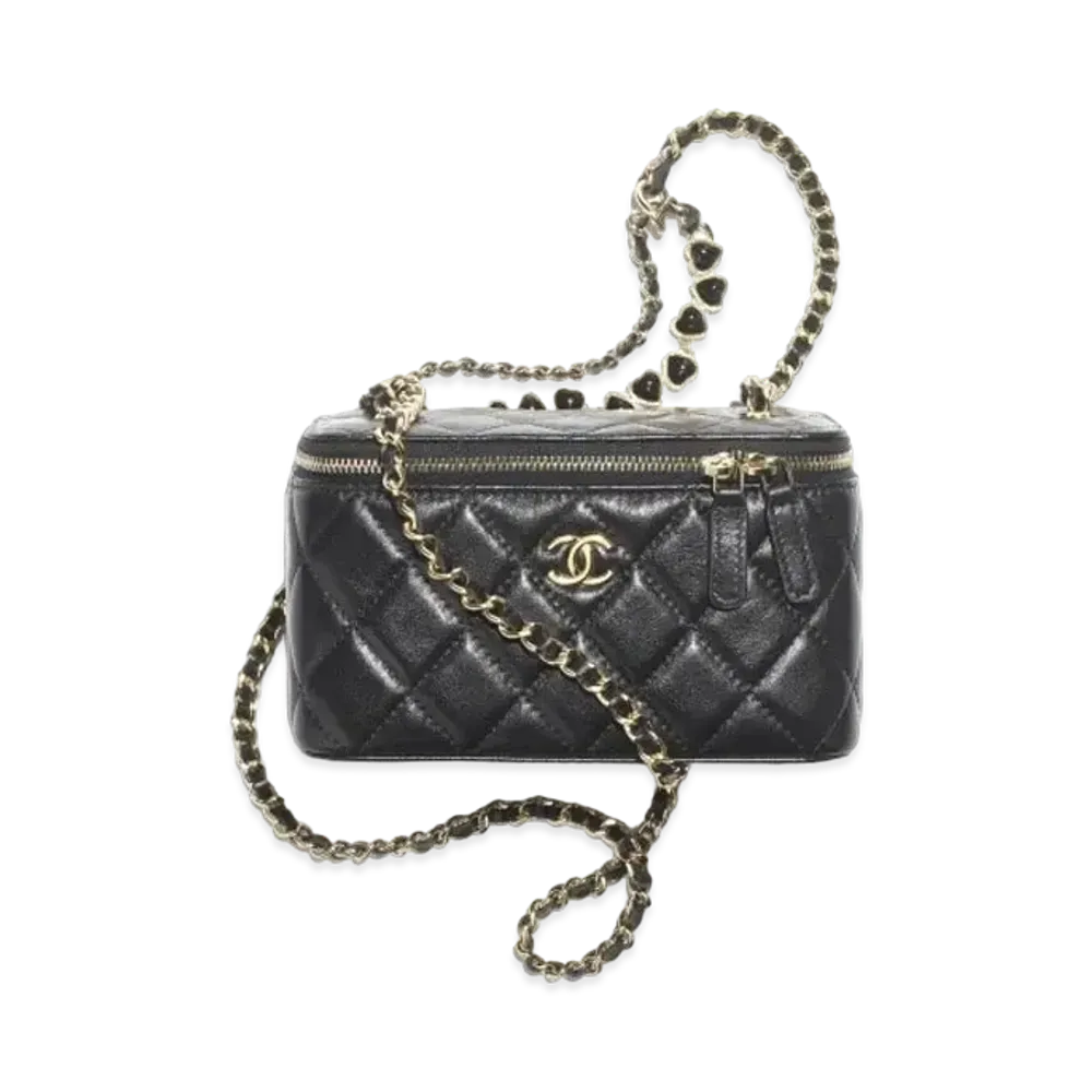 CHANEL Clutch with Chain Shiny Crumpled Calfskin Resin "Black"