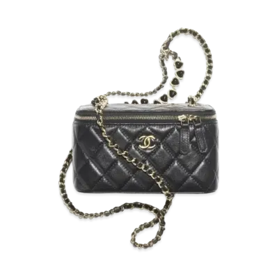 CHANEL Clutch with Chain Shiny Crumpled Calfskin Resin "Black"