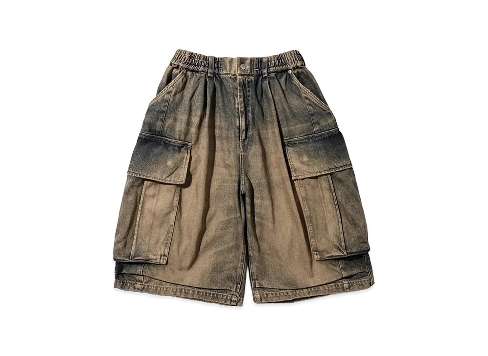 CLESSTE Vintage Dyed Selvedge Denim City Mega Pocket Balloon Cargo Half Pants "Vintage Beige"