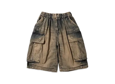 CLESSTE Vintage Dyed Selvedge Denim City Mega Pocket Balloon Cargo Half Pants "Vintage Beige"