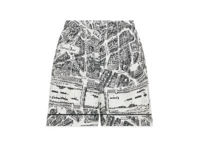 Dior Women's Shorts Silk Twill Plan Paris Motif "White/Black"