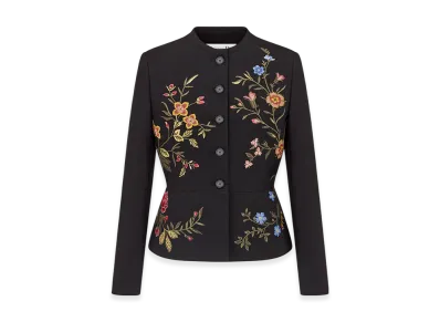 Dior Women's Embroidered Jacket with Peplum Wool Mohair Petites Fleurs Motif "Black/Multicolor"