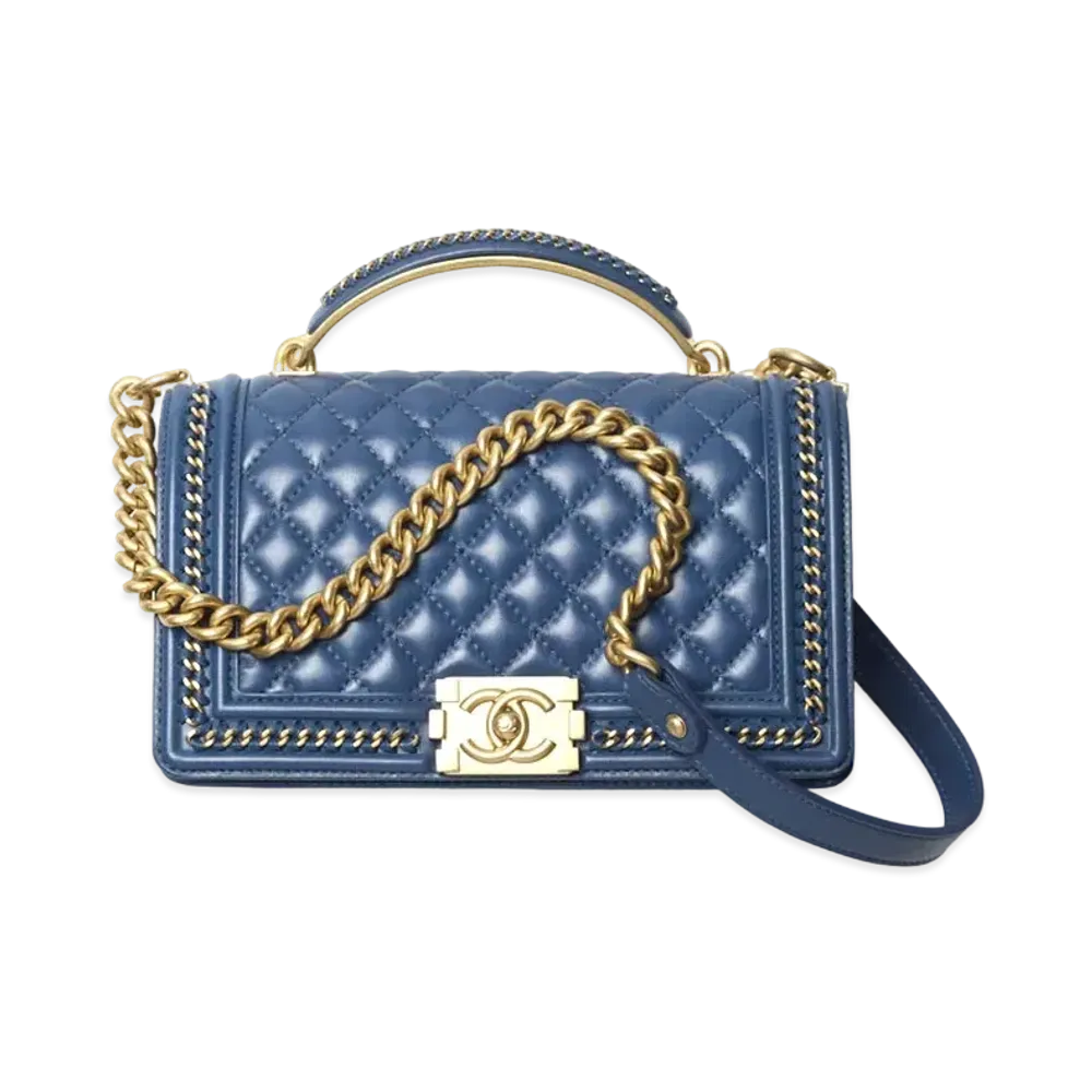 CHANEL Boy Chanel Top Handle Flap Bag Calfskin "Blue"