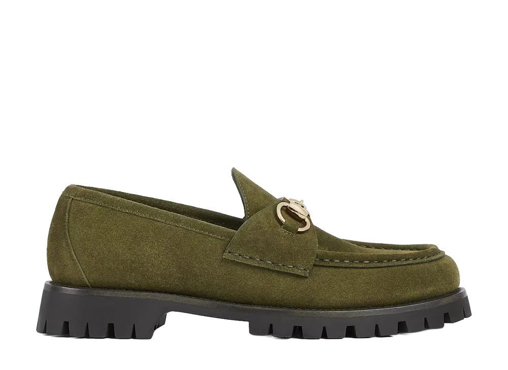 GUCCI Women's Loafer with Horsebit "Dark Green Suede"