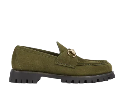 GUCCI Women's Loafer with Horsebit "Dark Green Suede"