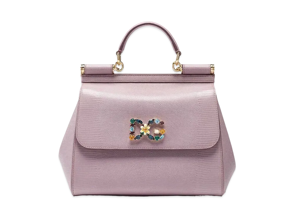Dolce&Gabbana Sicily Bag Medium Calfskin Ig Anapropy Logo Patch DG Crystal "Pink"