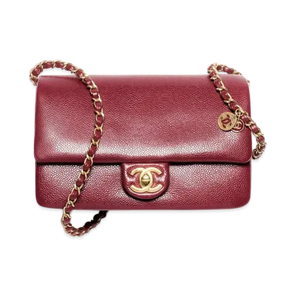 CHANEL Small Flap Bag Shiny Grained Calfskin & Gold-Tone Metal "Burgundy"