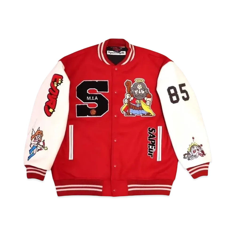 SAPEur x Bikkuriman Kids Varsity Jacket Head Rococo "Red"