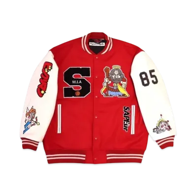 SAPEur x Bikkuriman Kids Varsity Jacket Head Rococo "Red"
