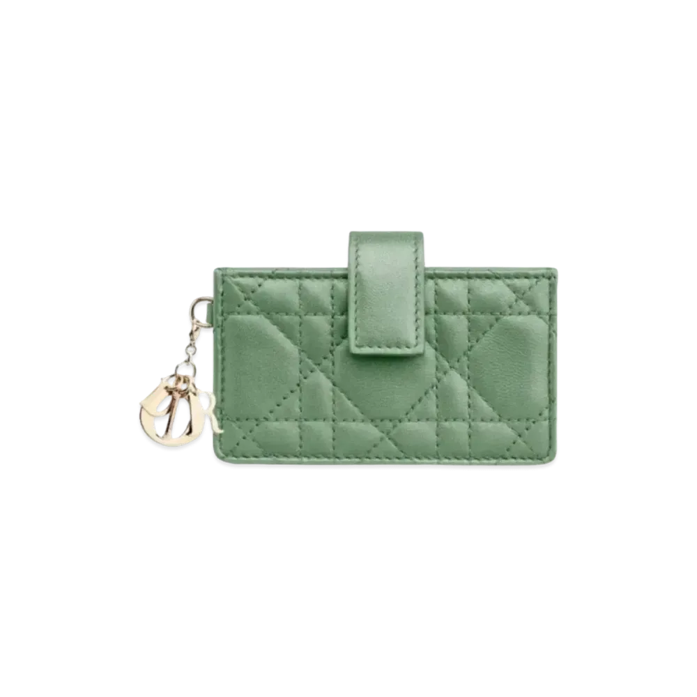 Dior Sheepskin Cannage Pattern 5 Pocket Card Holder "Mint Green"