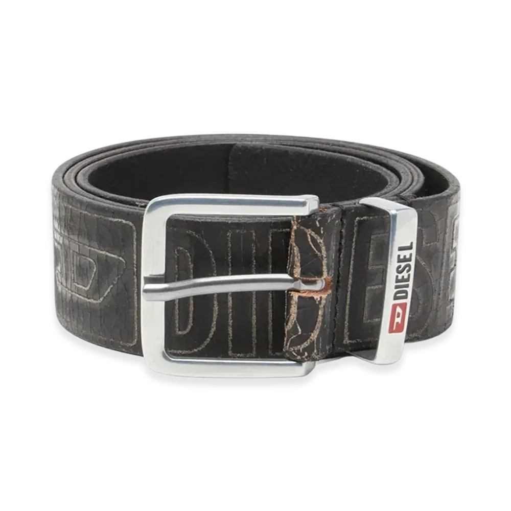Diesel B-Biscotto Outline 4 Cm Leather Belt With Logo "Black"