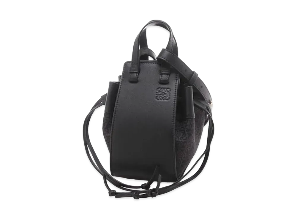 LOEWE Mini Hammock Drawstring Bag In Anagram Jacquard And Calfskin "Anthracite/Black"