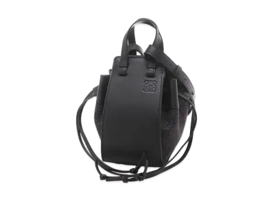 LOEWE Mini Hammock Drawstring Bag In Anagram Jacquard And Calfskin "Anthracite/Black"