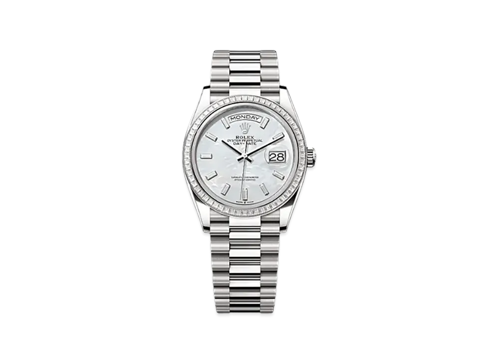 ROLEX Day-Date 36mm White Gold Diamond 128399TBR "White Mother-of-Pearl"