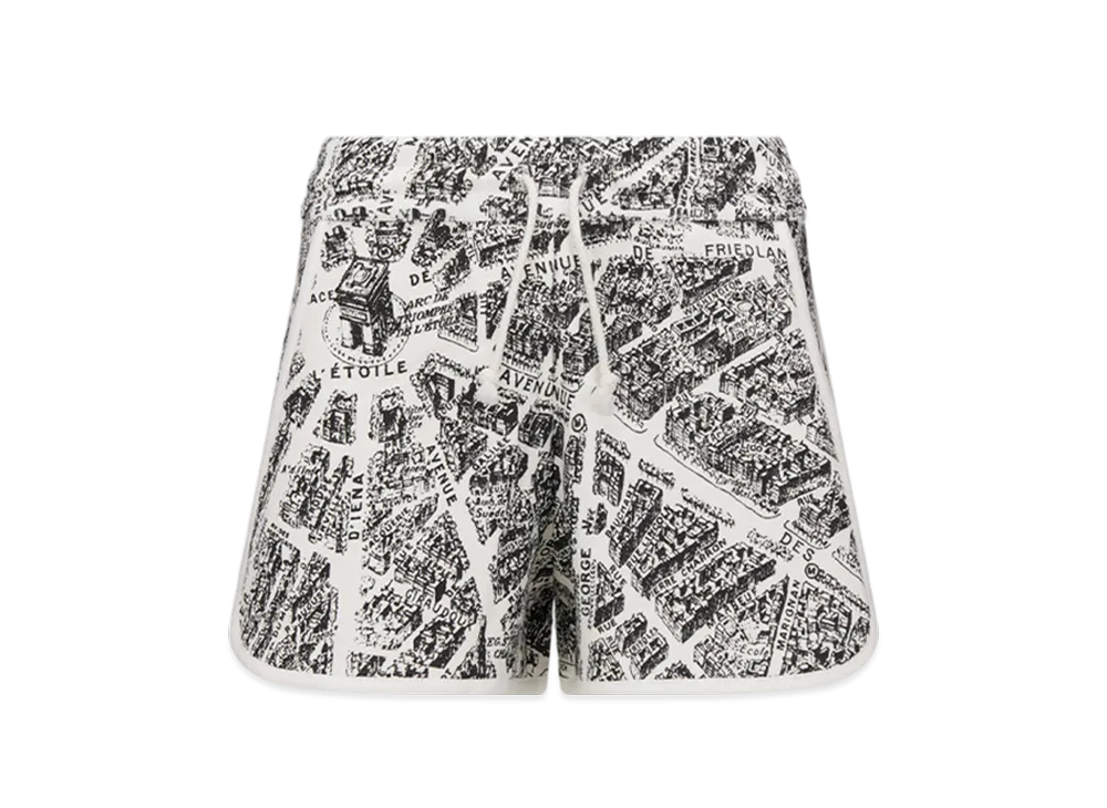 Dior Women's Shorts Organic Jersey Plan Paris Motif "White/Black"