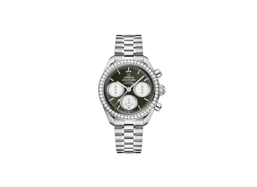 OMEGA Speedmaster Co-Axial Chronometer Bezel Diamonds 38MM "Stainless Steel/Green" 324.15.38.50.60.001