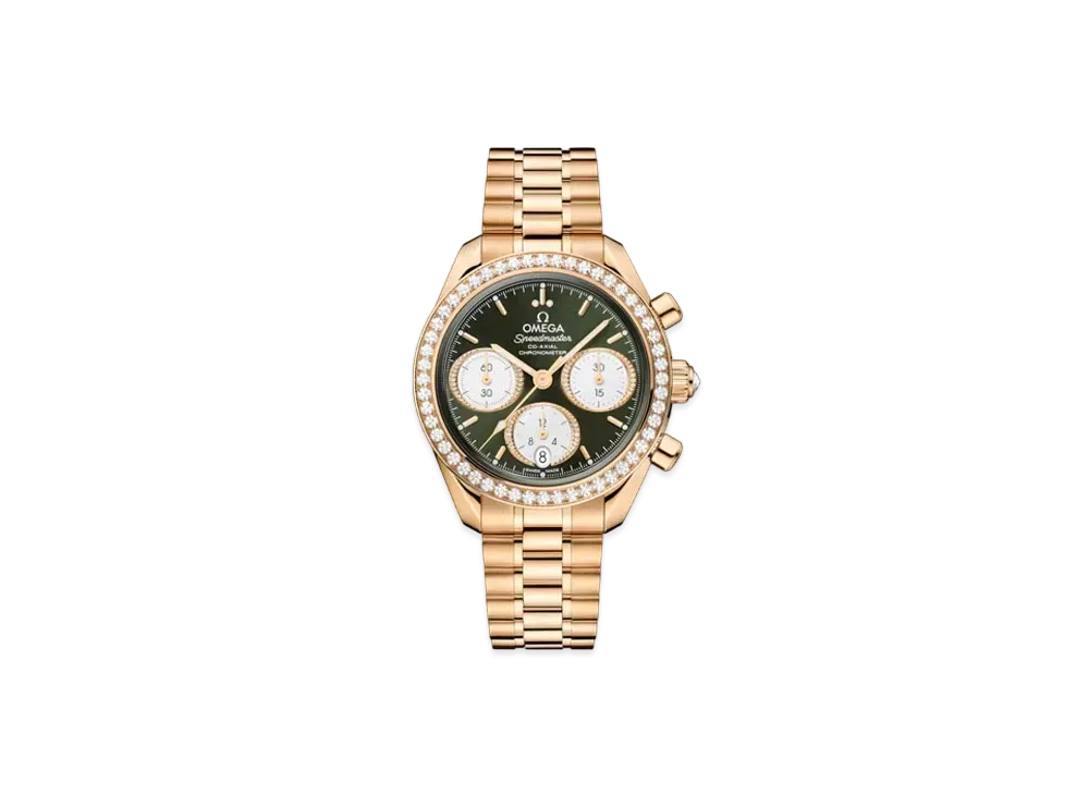 OMEGA Speedmaster Co-Axial Chronometer Bezel Diamonds 38MM "Moonshine Gold/Green" 324.55.38.50.60.001