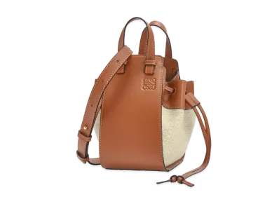 LOEWE Mini Hammock Drawstring Bag In Anagram Jacquard And Calfskin "Ecru/Tan"