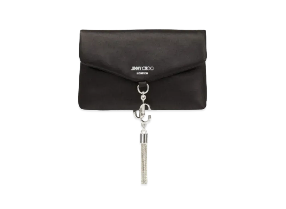 Jimmy Choo Soft Card Holder Satin Card Holder With Tassel "Silver/Black"