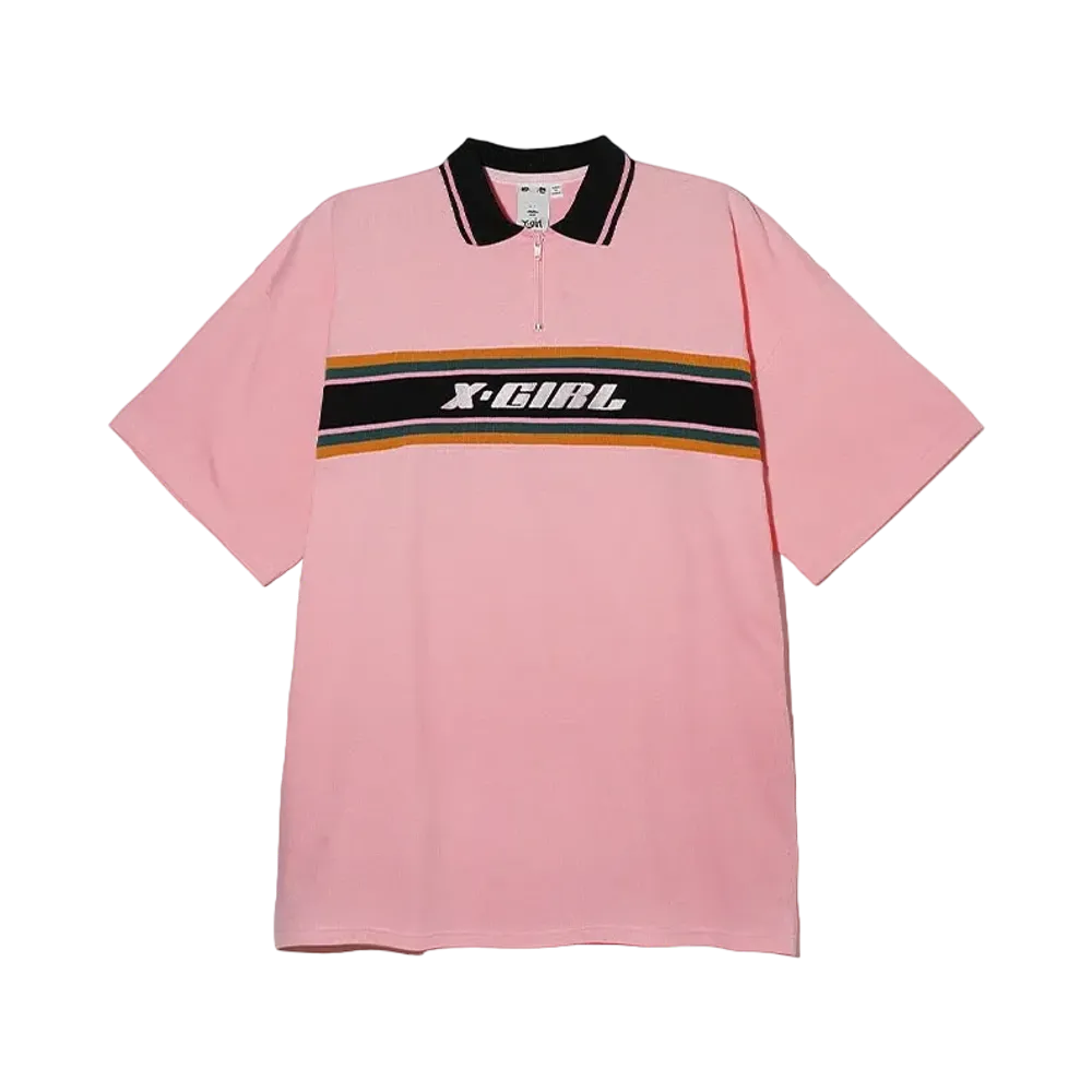 X-Girl Stripe And Logo Logo Oversized Polo Dress "Ltpink"
