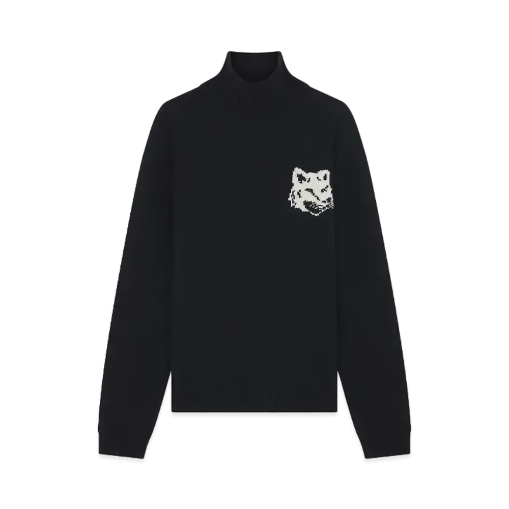 Maison Kitsune Fox Head Intarsia Comfort High Neck Jumper "Black"