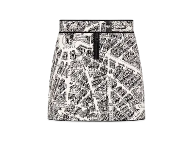 Dior Women's Mini Skirt Plan Paris Motif "White/Black"