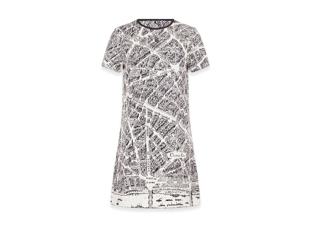 Dior Women's Short Dress Plan Paris Motif "White/Black"