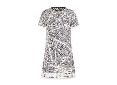 Dior Women's Short Dress Plan Paris Motif "White/Black"