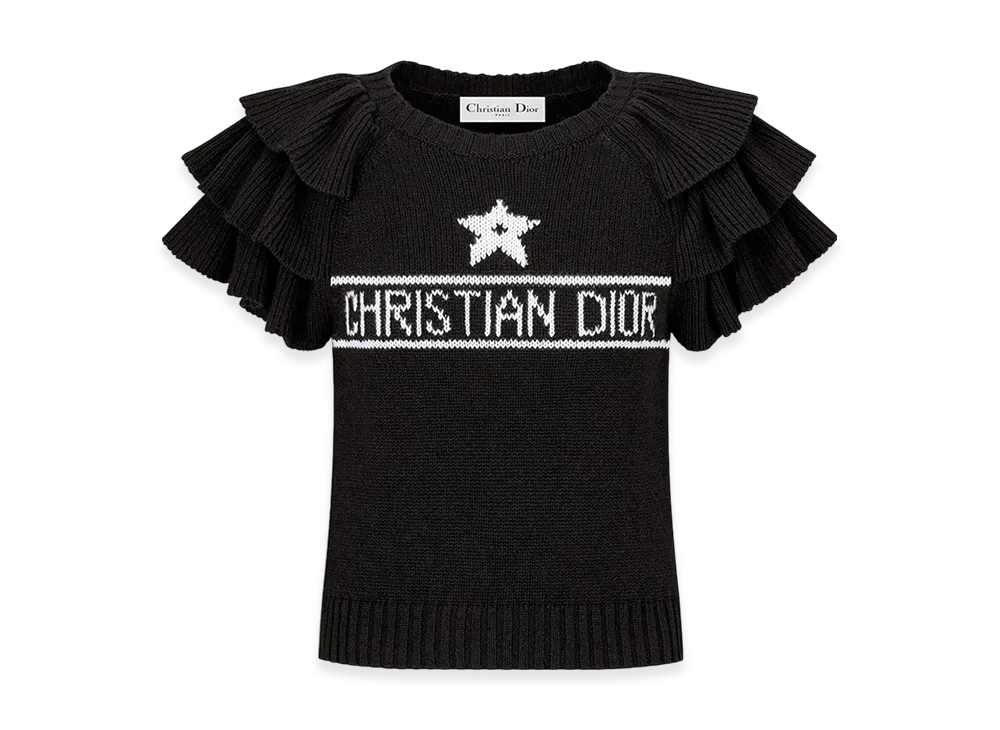Dior Women's Sweater with Ruffles Cashmere Knit Signature "Black"