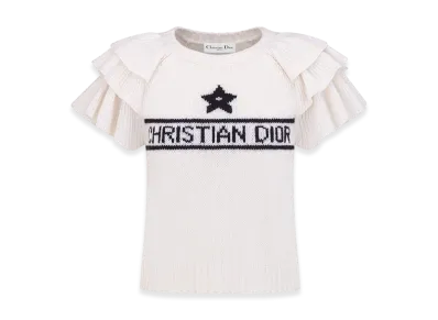 Dior Women's Sweater with Ruffles Cashmere Knit Signature "White"
