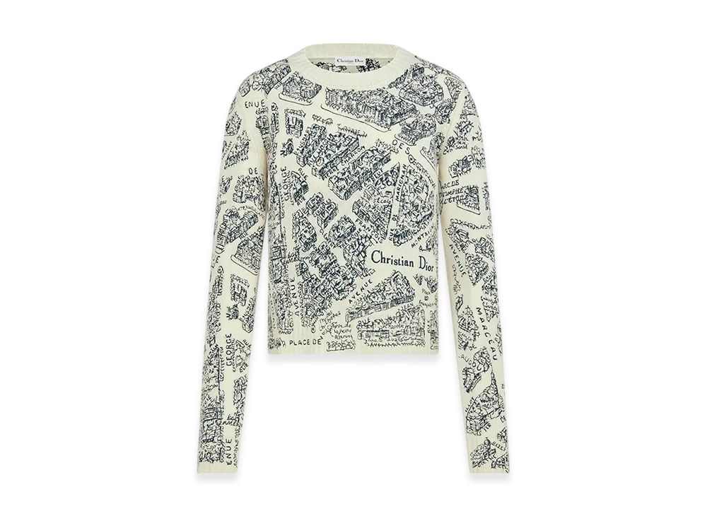 Dior Women's Sweater Cashmere Plan Paris Motif "White/Black"