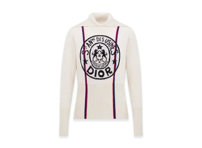 Dior Women's Dioralps Stand-Collar Sweater Technical Cashmere Knit L'union Fait La Force Motif "White/Black"