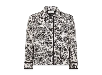 Dior Women's Cropped Jacket Plan Paris Motif "White/Black"